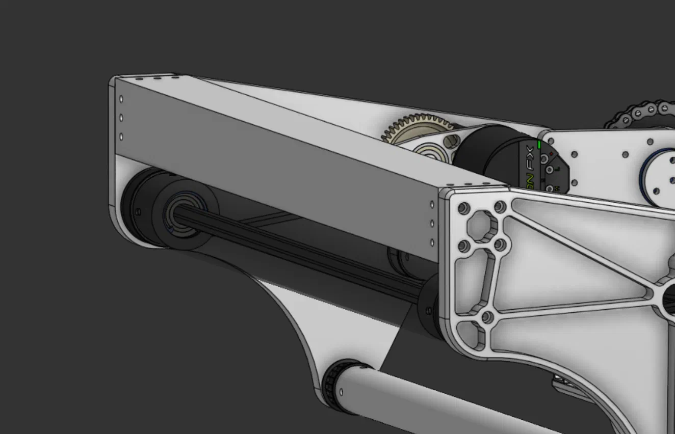 The 2×2 crash bar spanning the front of the intake, above the main roller.
