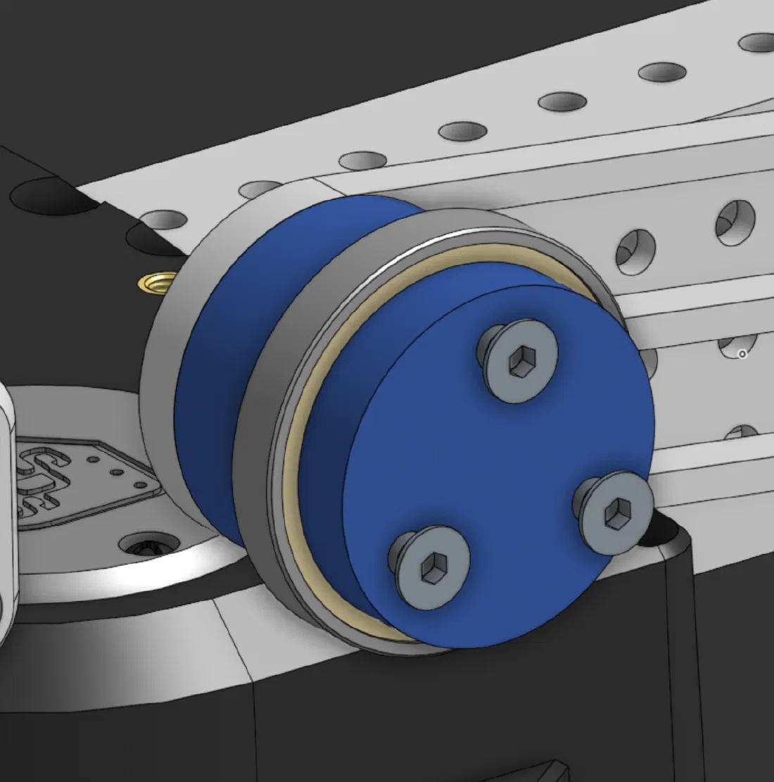 The pivot bearing and its 3D-printed retaining slot from three angles.