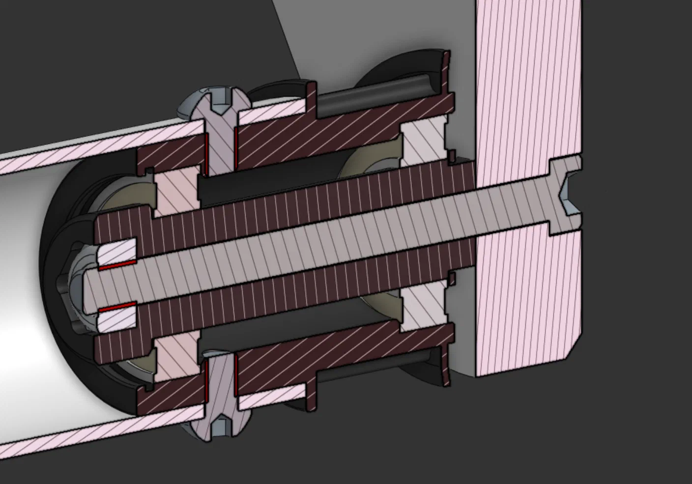 Section view of a secondary roller, with the bolt acting as the dead axle.